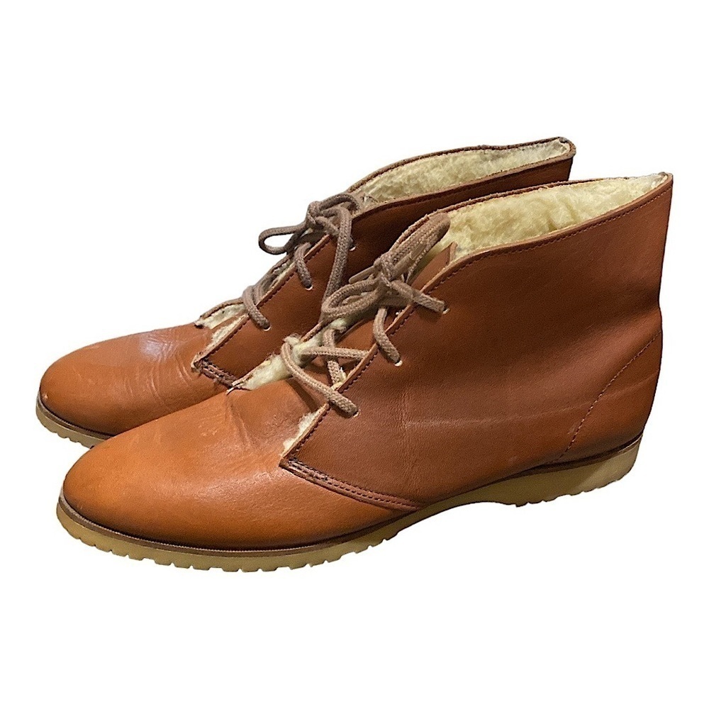 Vintage Leather Wool Lined Booties Size 6 NEW Luggage Brown Fireside Footwear